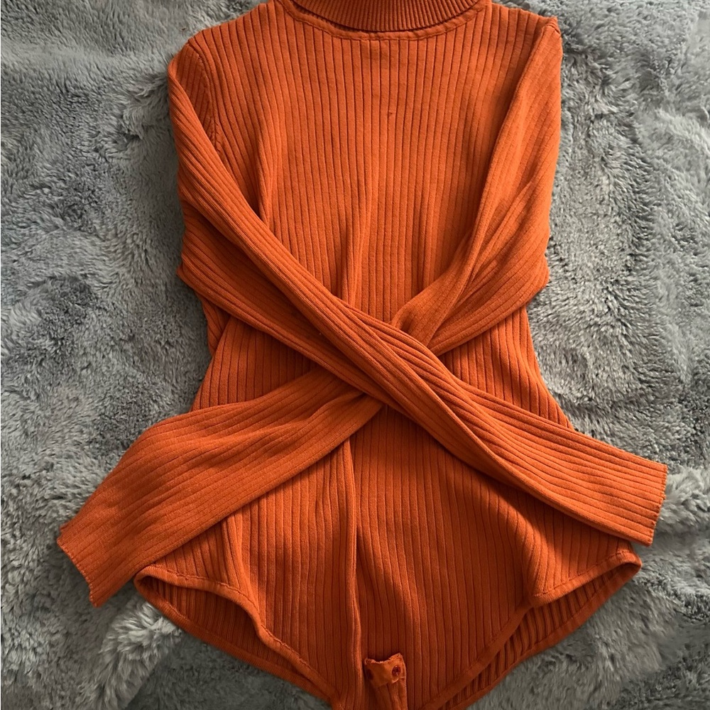 Orange Ribbed Knit Women's Top
